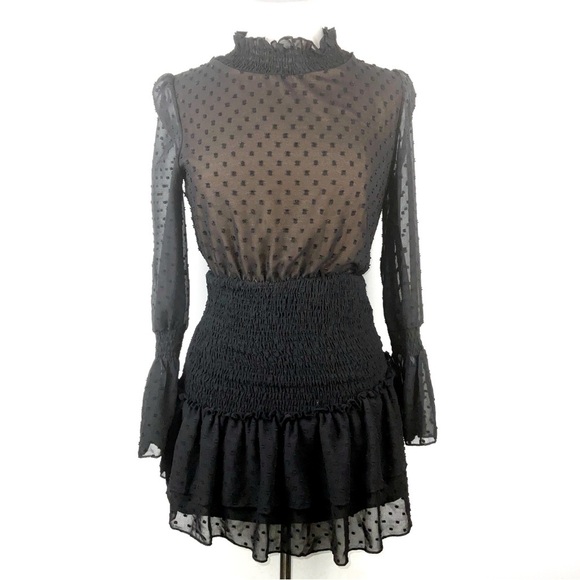 Dresses & Skirts - Polka Dot Ruffled Sheer Mesh Fabric w/ Nude Lining Top Shirt Dress | Size XS